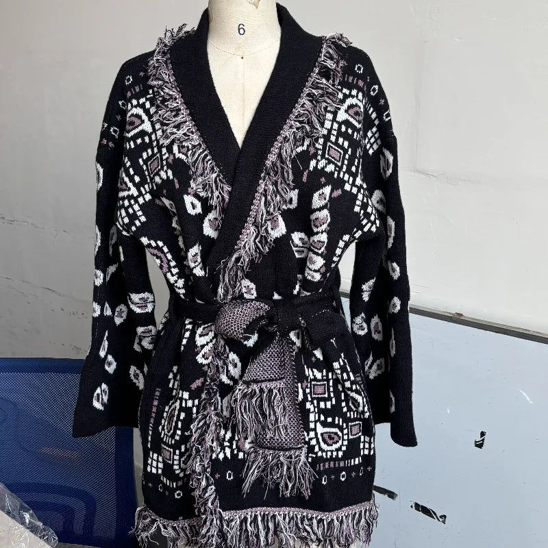 Chaqueta de Punto con Borlas Jacquard para Mujer