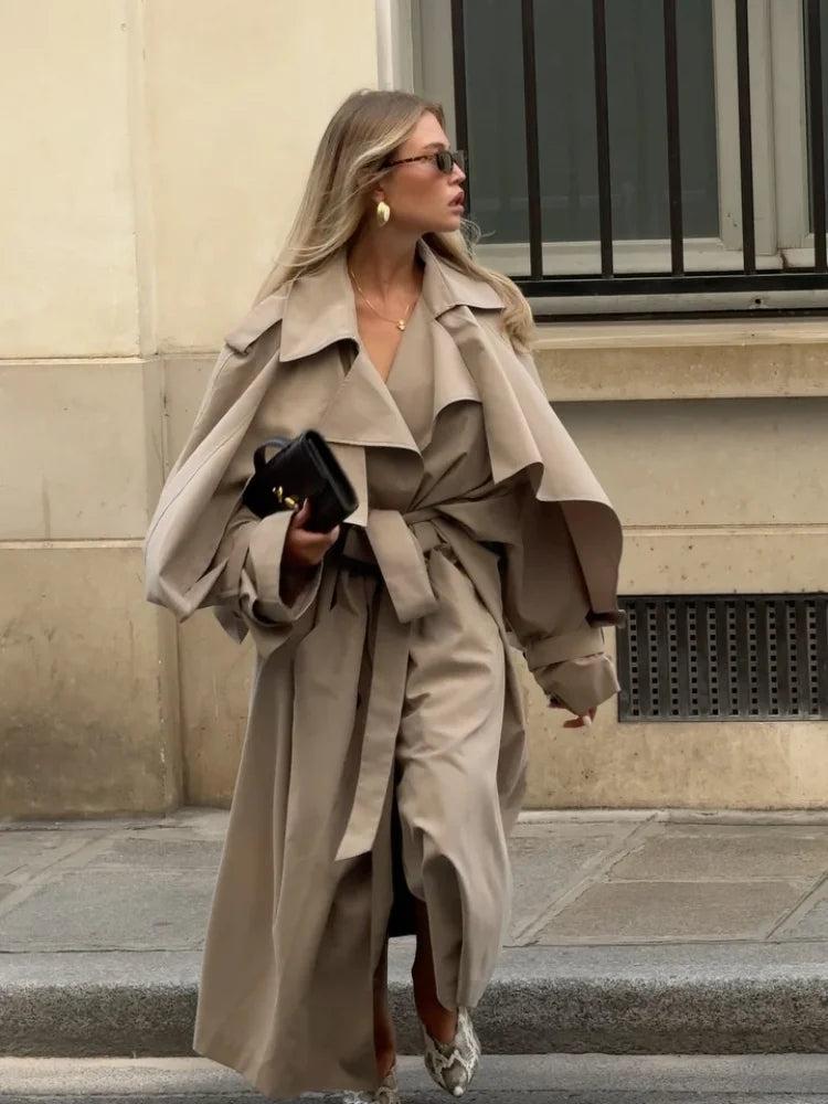 Abrigo Gabardina Largo con Cordones para Mujer