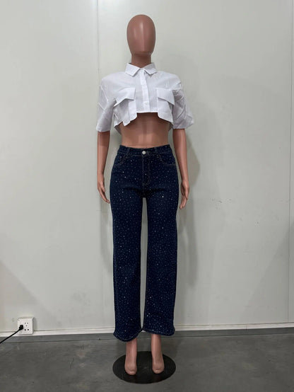 Pantalones Vaqueros con Pedrería para Mujer