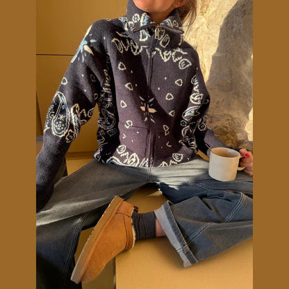 Chaqueta de Punto con Cremallera Jacquard para Mujer