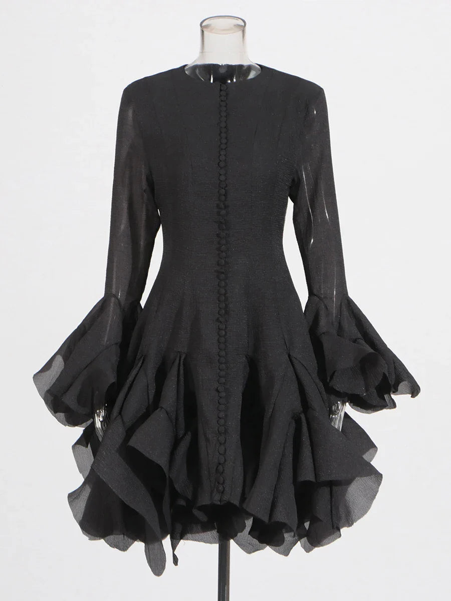 Vestido de Cintura Alta con Volantes para Mujer