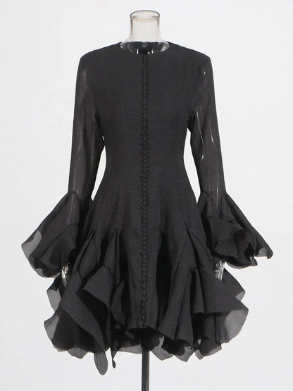 Vestido de Cintura Alta con Volantes para Mujer
