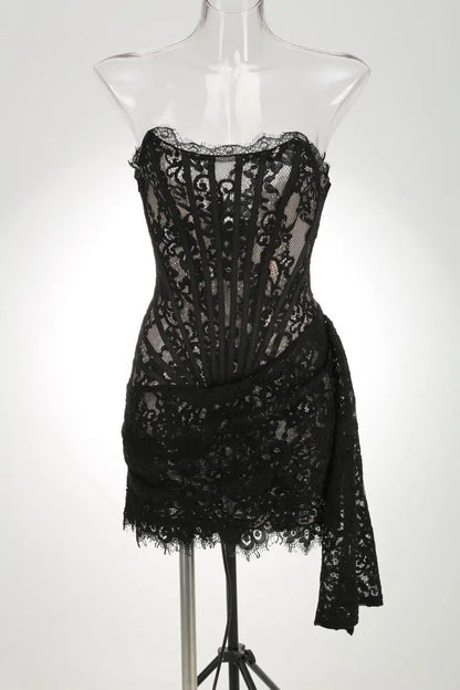 Vestido de Noche de Encaje sin Tirantes para Mujer