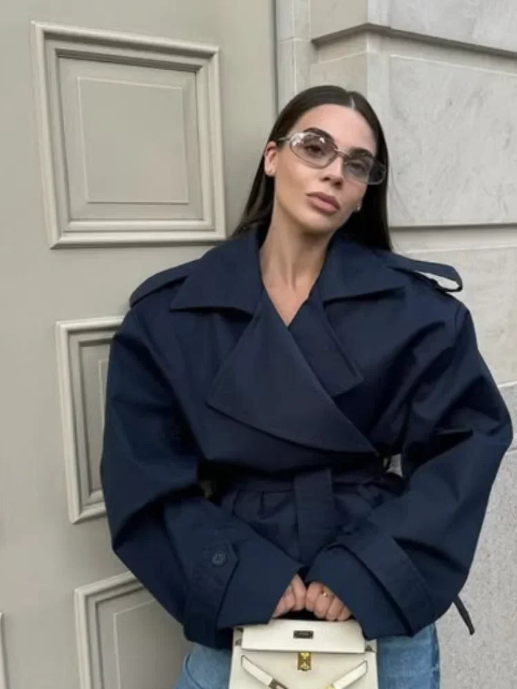 Abrigo Gabardina Corto con Cinturón para Mujer