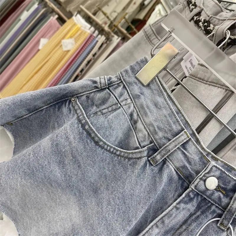 Pantalones Cortos Vaqueros con Encaje para Mujer