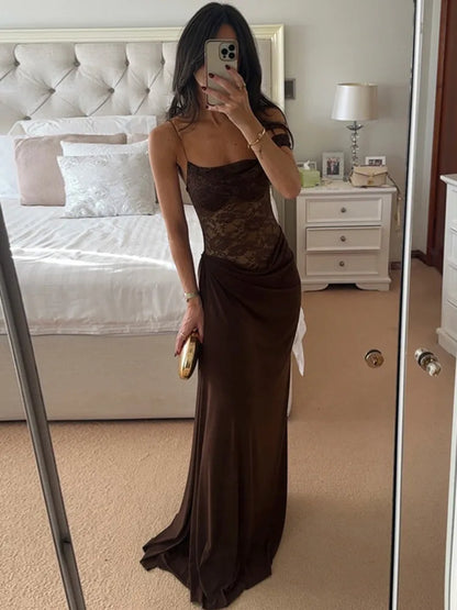 Vestido Maxi de Encaje de Un Hombro