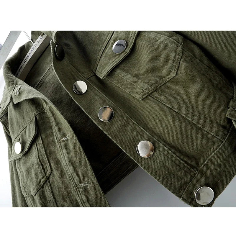 Chaqueta vaquera verde militar para mujer