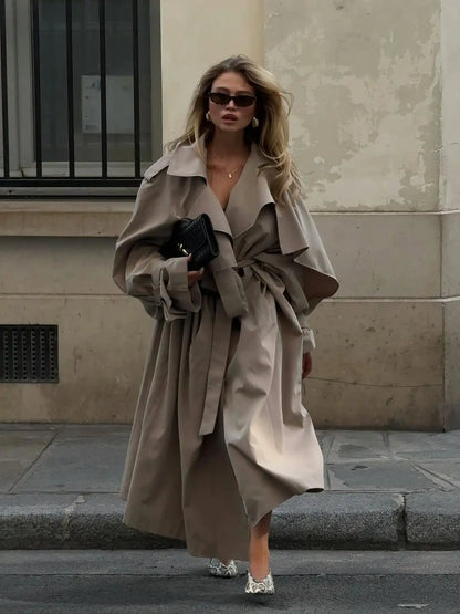 Abrigo Gabardina Largo con Cordones para Mujer
