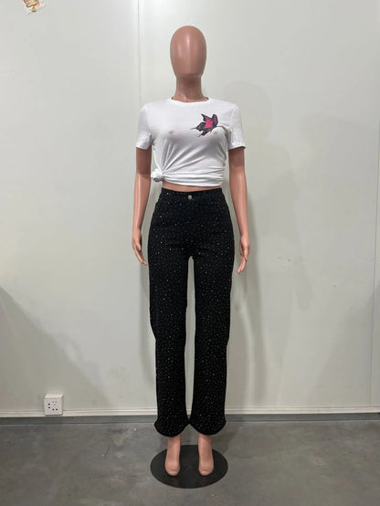 Pantalones Vaqueros con Pedrería para Mujer