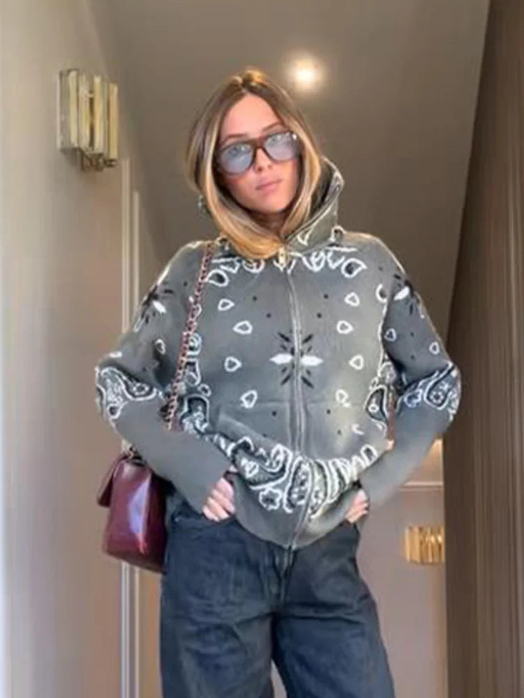 Chaqueta de Punto con Cremallera Jacquard para Mujer