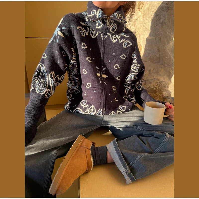 Chaqueta de Punto con Cremallera Jacquard para Mujer