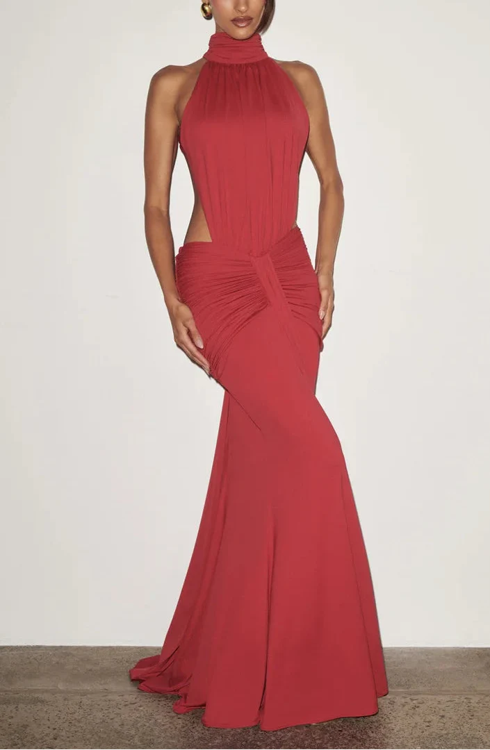 Vestido Maxi de Cuello Alto con Espalda Descubierta para Mujer