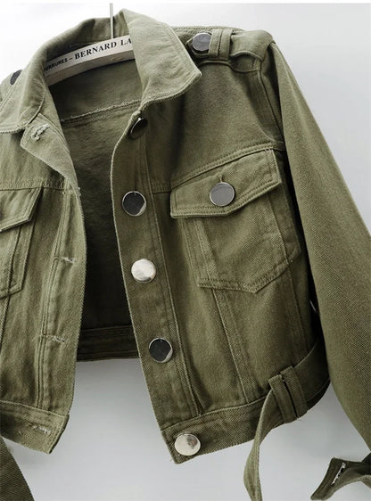 Chaqueta vaquera verde militar para mujer