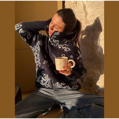 Chaqueta de Punto con Cremallera Jacquard para Mujer
