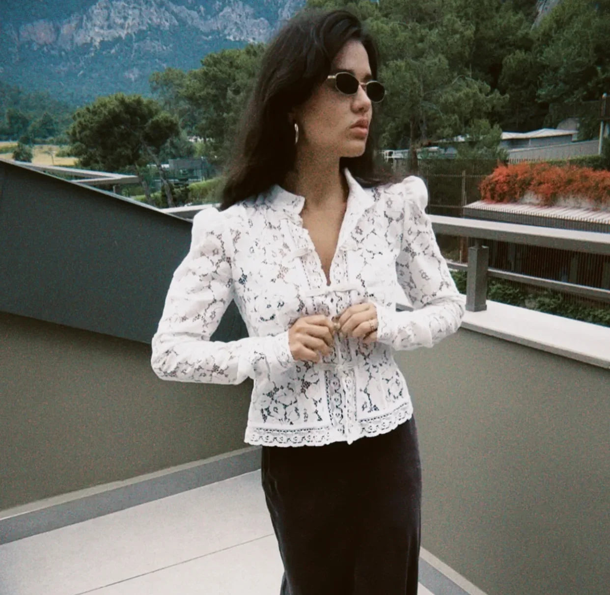 Blusa Estampada de Encaje para Mujer