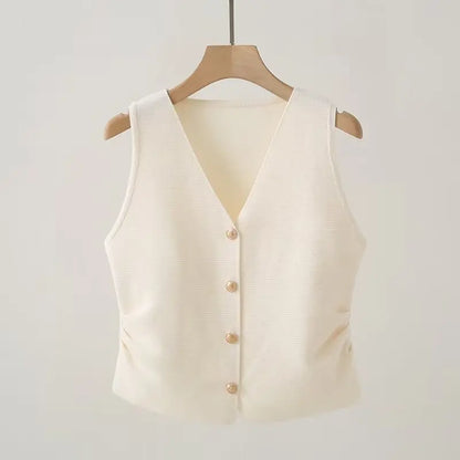 Chaleco de Cuello en V con Cintura Fruncida