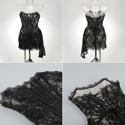 Vestido de Noche de Encaje sin Tirantes para Mujer