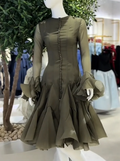 Vestido de Cintura Alta con Volantes para Mujer