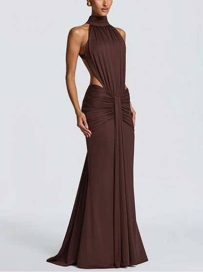 Vestido Maxi de Cuello Alto con Espalda Descubierta para Mujer