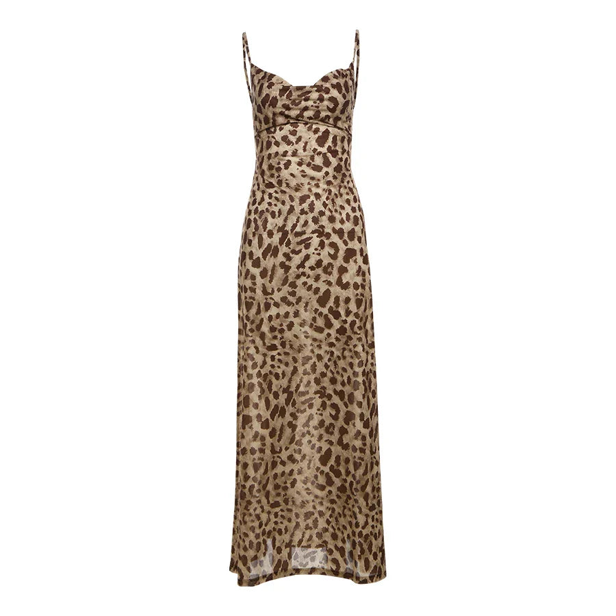 Vestido con Espalda Descubierta de Estampado Leopardo para Mujer