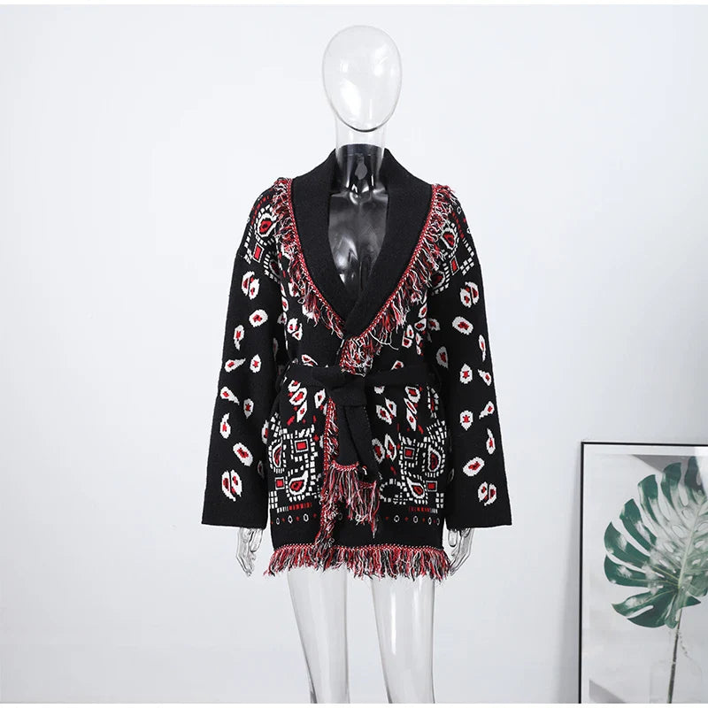 Chaqueta de Punto con Borlas Jacquard para Mujer
