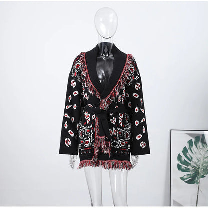 Chaqueta de Punto con Borlas Jacquard para Mujer
