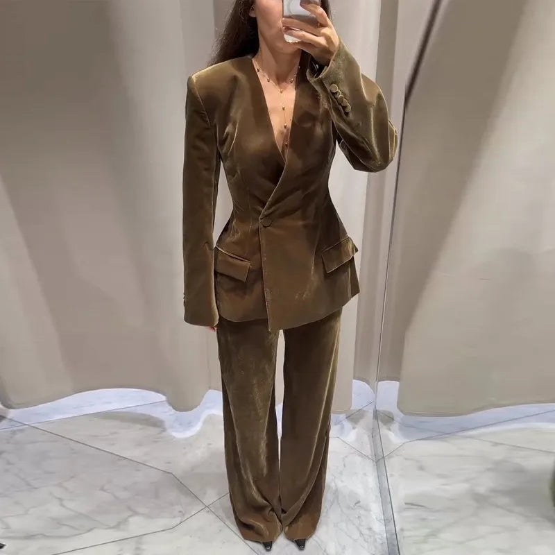 Conjunto de Traje Blazer de Terciopelo para Mujer