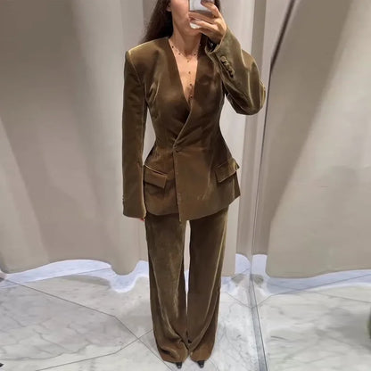 Conjunto de Traje Blazer de Terciopelo para Mujer
