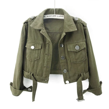 Chaqueta vaquera verde militar para mujer