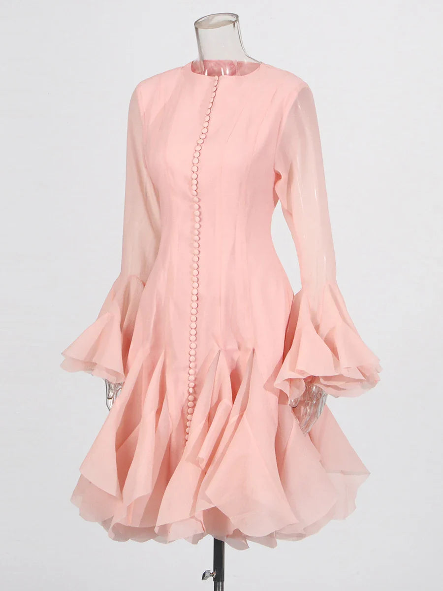 Vestido de Cintura Alta con Volantes para Mujer