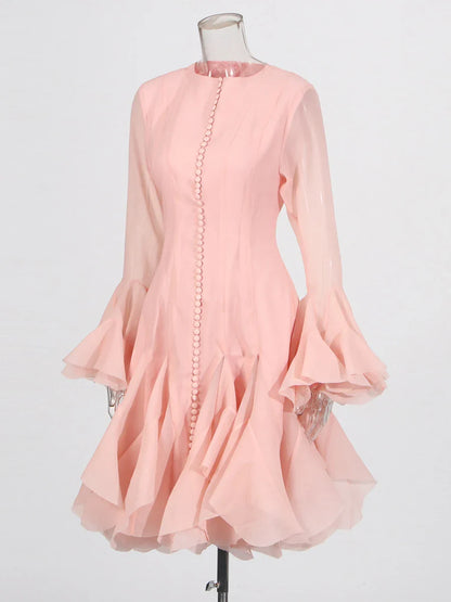 Vestido de Cintura Alta con Volantes para Mujer
