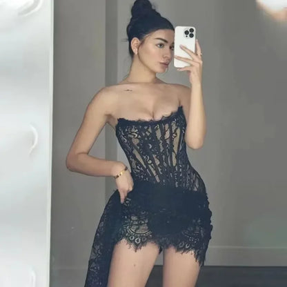 Vestido de Noche de Encaje sin Tirantes para Mujer