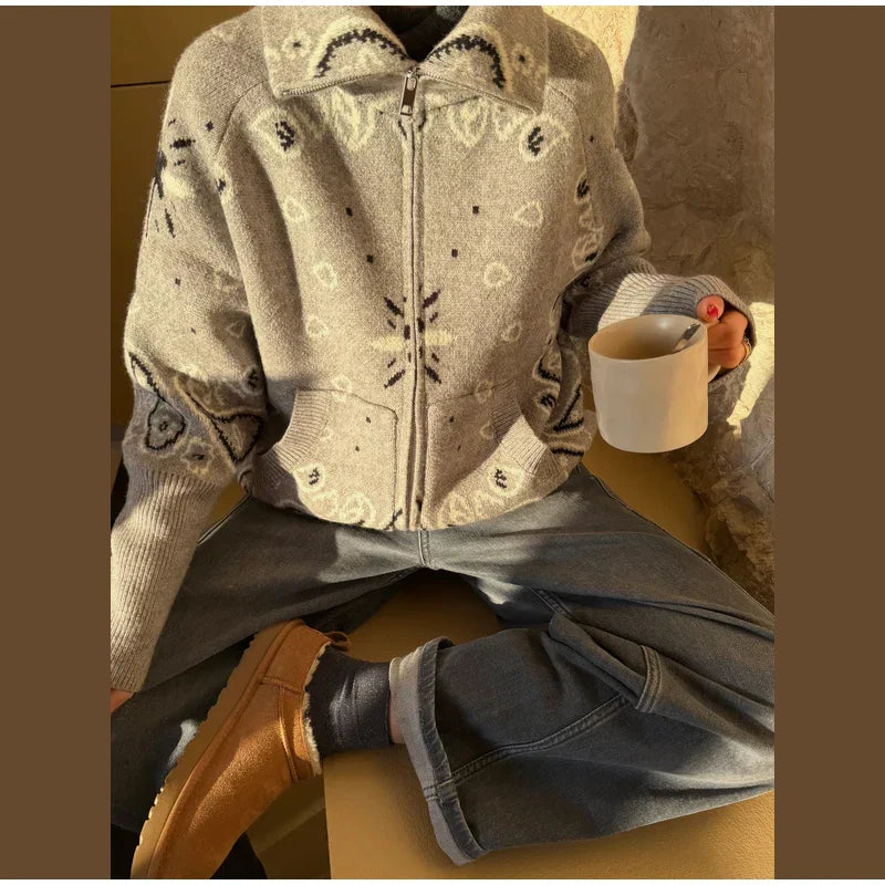 Chaqueta de Punto con Cremallera Jacquard para Mujer