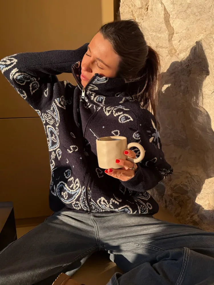 Chaqueta de Punto con Cremallera Jacquard para Mujer