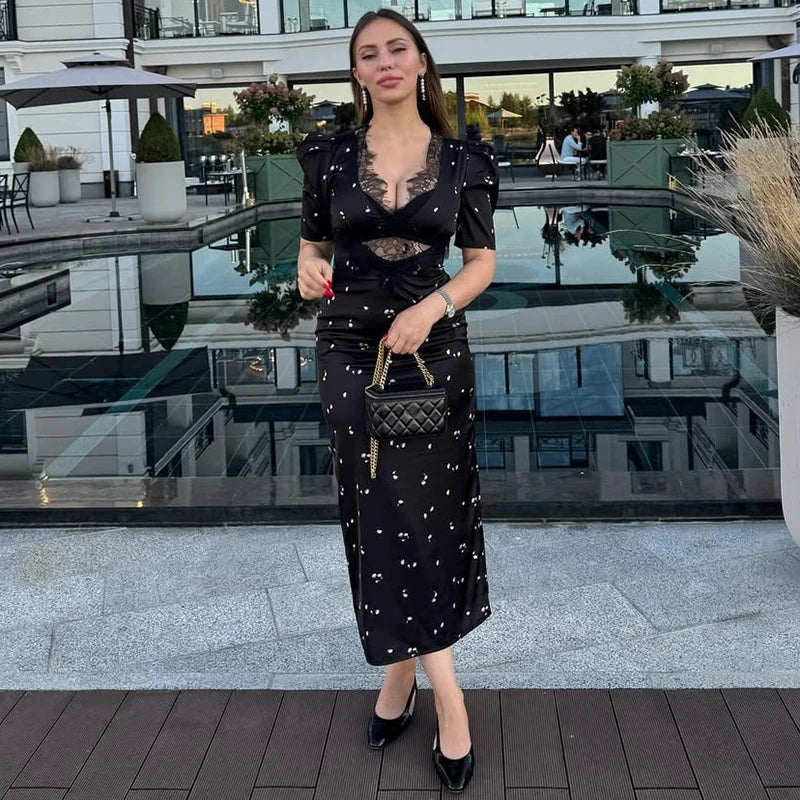 Vestido de Fiesta de Encaje Calado para Mujer