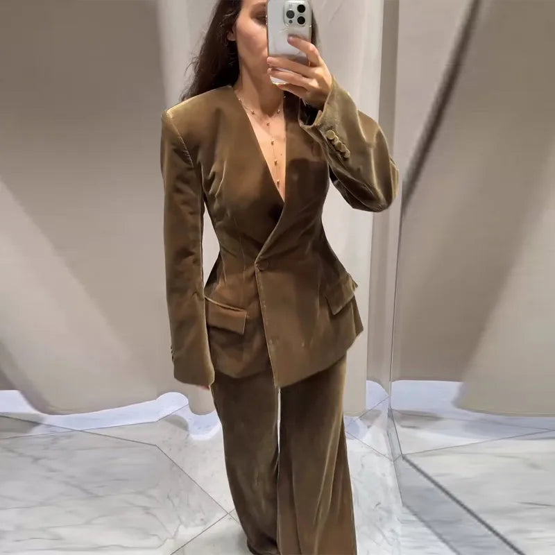 Conjunto de Traje Blazer de Terciopelo para Mujer