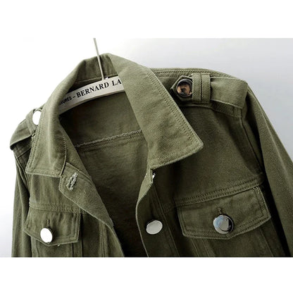 Chaqueta vaquera verde militar para mujer