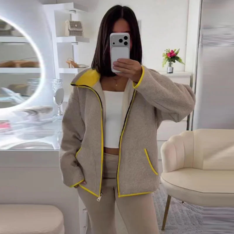 Chaqueta de Punto con Contraste