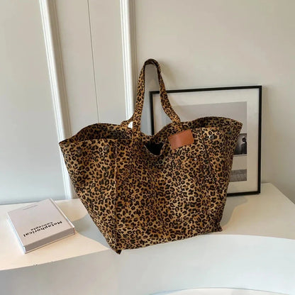 Bolso Tote de Lona con Estampado Leopardo Retro