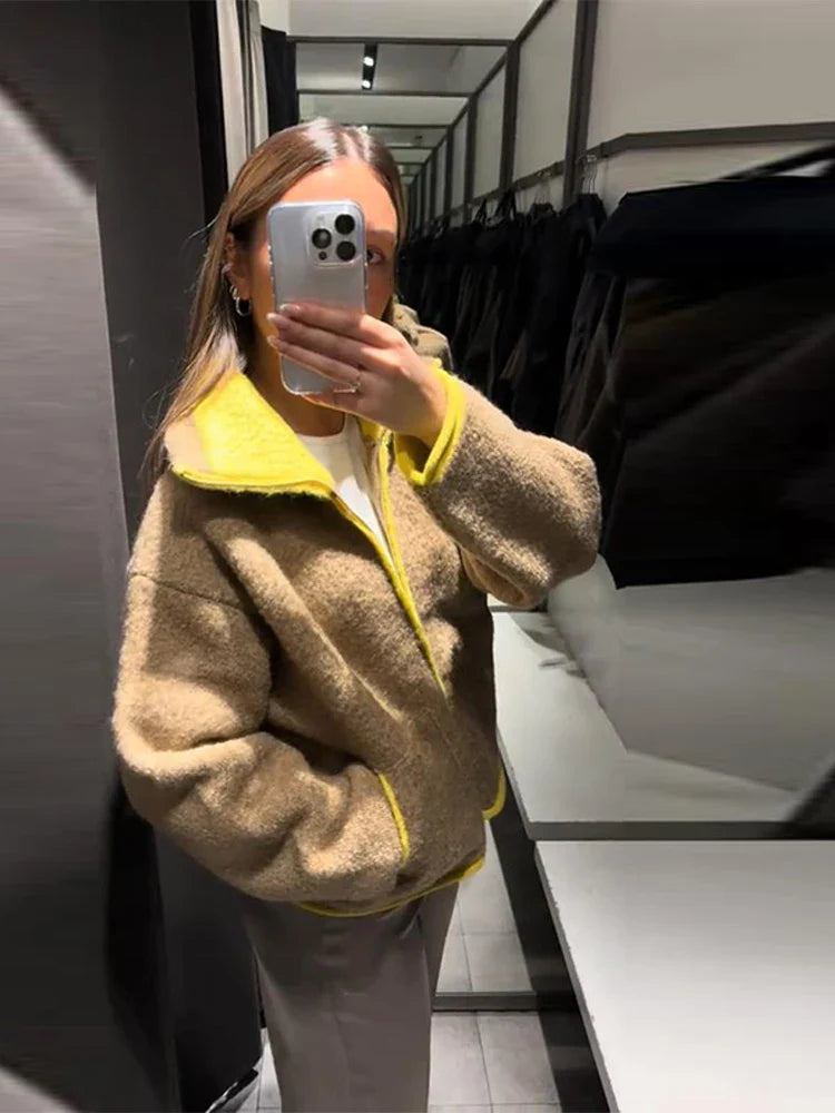 Chaqueta de Punto con Contraste