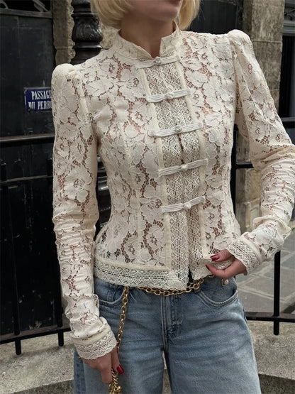 Blusa Estampada de Encaje para Mujer