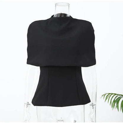 Top Capa de Cuello Alto Negro para Mujer