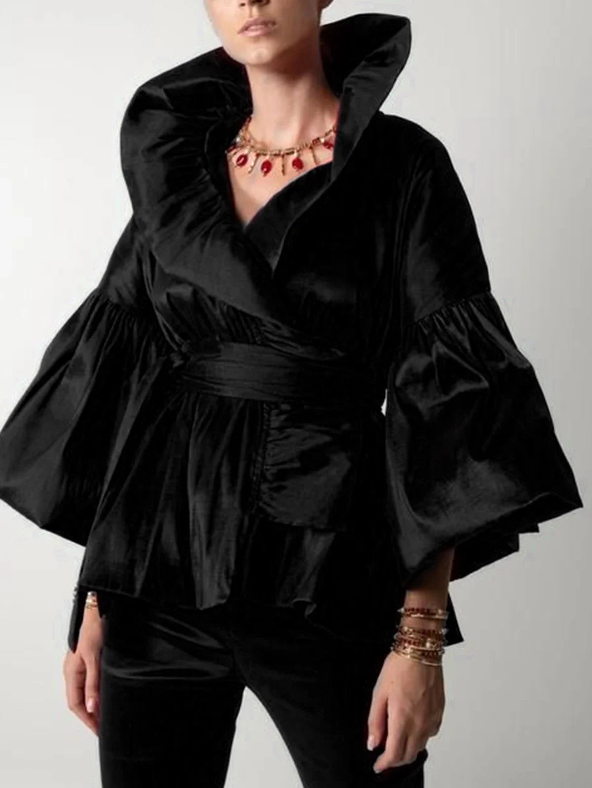 Blusa Cruzada con Mangas Abullonadas para Mujer