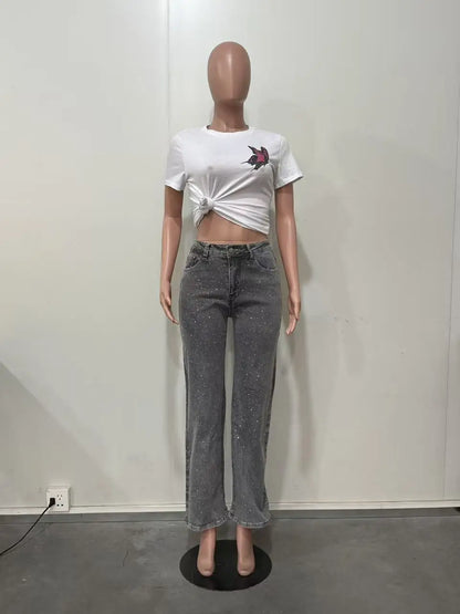 Pantalones Vaqueros con Pedrería para Mujer