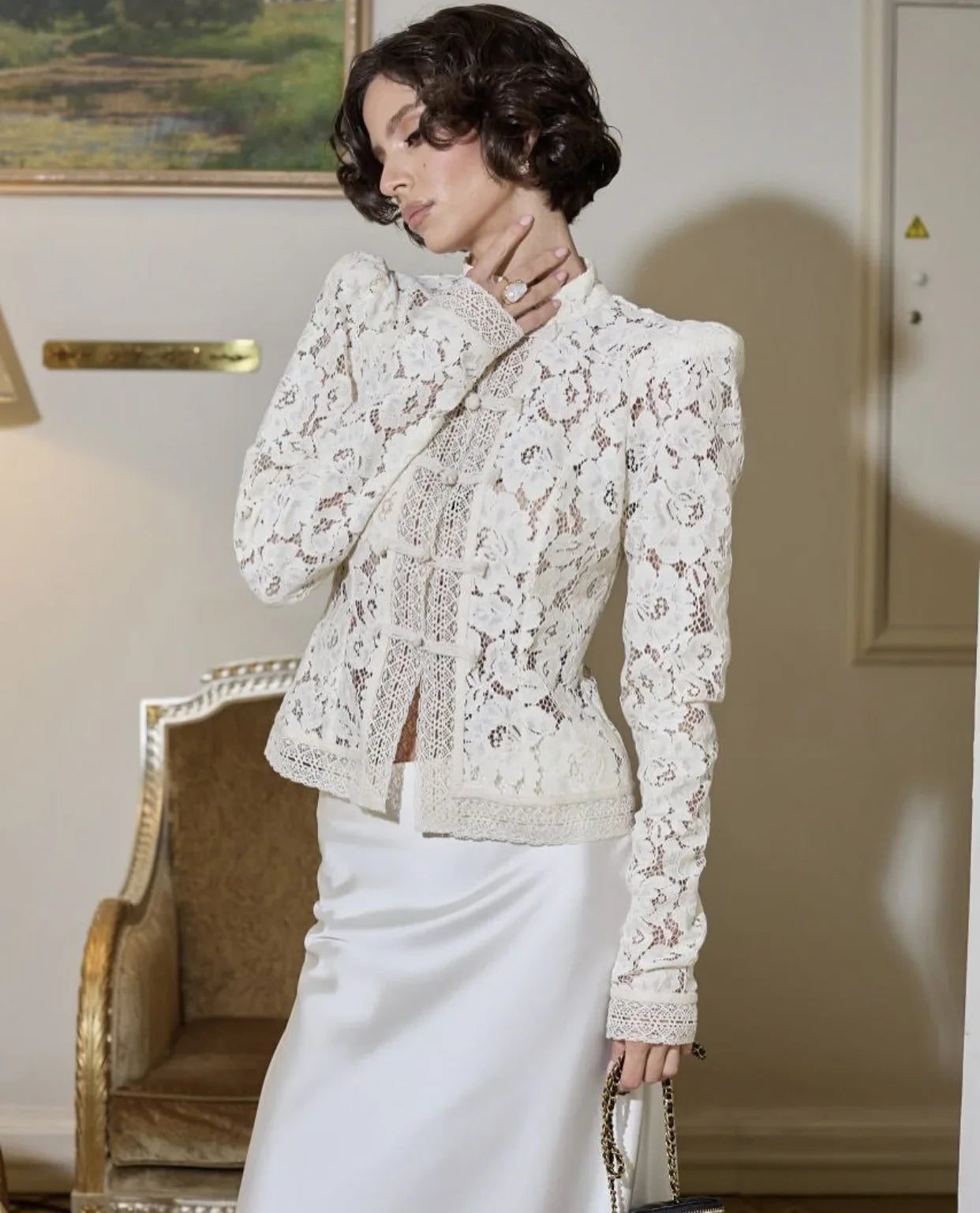 Blusa Estampada de Encaje para Mujer