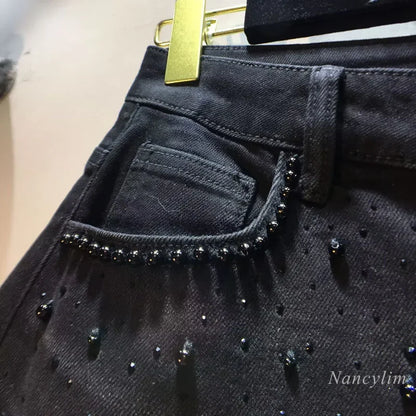 Pantalones vaqueros de patchwork con encaje para mujer