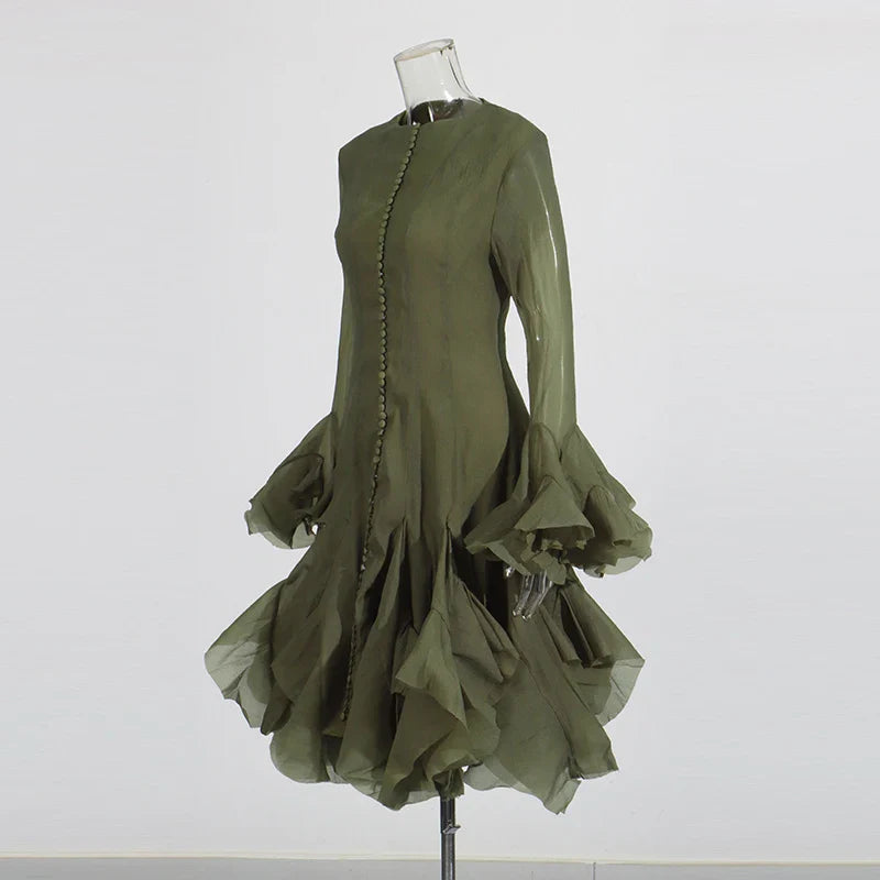 Vestido de Cintura Alta con Volantes para Mujer