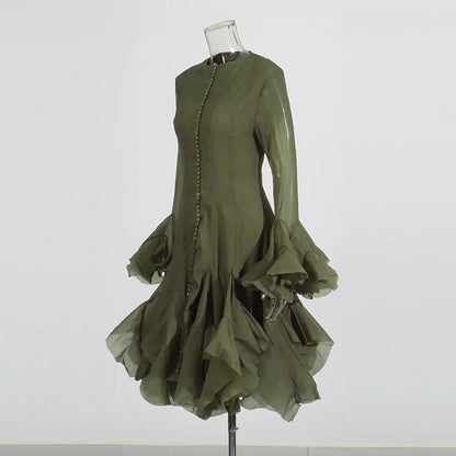 Vestido de Cintura Alta con Volantes para Mujer