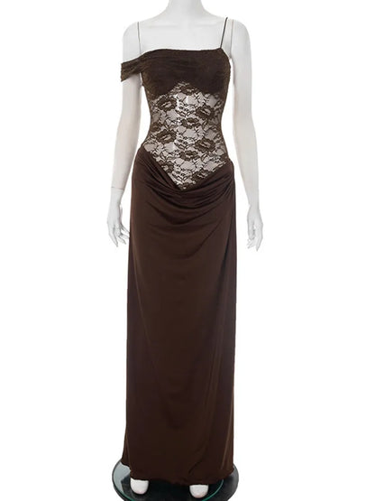 Vestido Maxi de Encaje de Un Hombro
