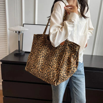 Bolso Tote de Lona con Estampado Leopardo Retro